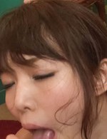 Megumi Shino Asian with bee stings sucks and rubs three shlongs