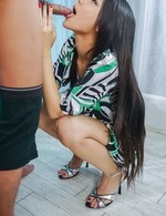 Ren Azumi Asian with beautiful hair gets cum from sucked penises