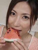 Mirei Yokoyama naughty doll eats water melons and enjoys penis