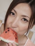 Mirei Yokoyama naughty doll eats water melons and enjoys penis