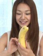 Serina Hayakawa Asian licks hard cock after practicing on banana