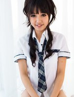 Kotomi Asian doll in uniform shirt shows she loves to suck cock